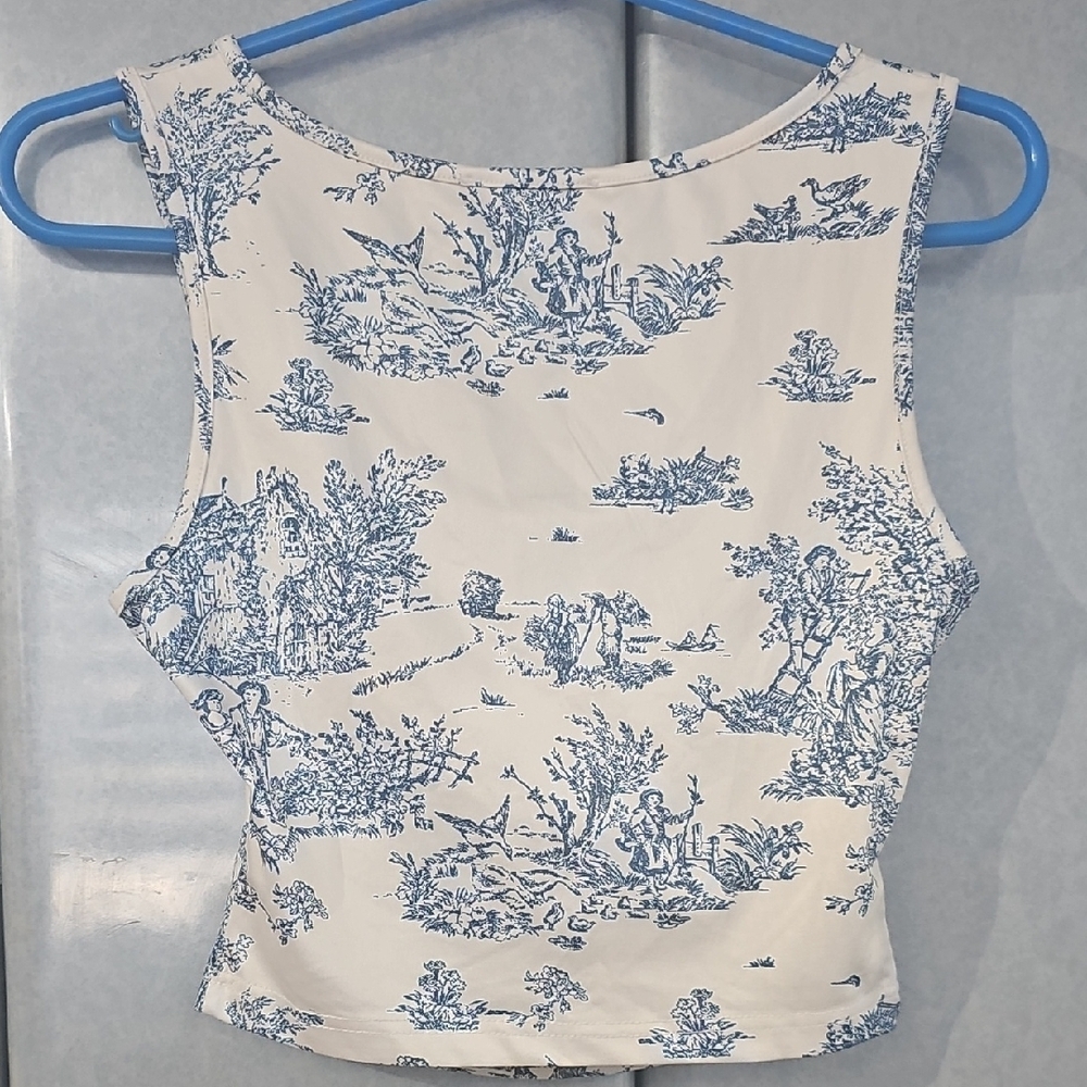 Blue and White Women's Top, Omonism, Size S - Picture 5 of 6